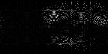 Against a black background, thousands of points can be seen distributed seemingly unevenly, almost like a starry sky. The points are denser toward the equator, and sparser toward the poles. But in the differential brightness of the points you can see roughly the shapes of the landmasses.